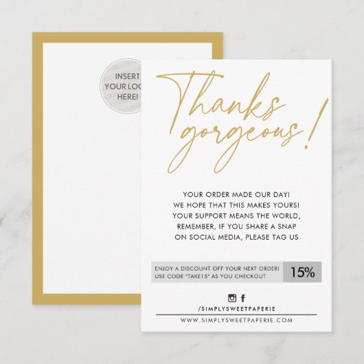 BUSINESS KORTING modern schattig bal pen oud goud Bedankkaart (Voorkant / Achterkant)