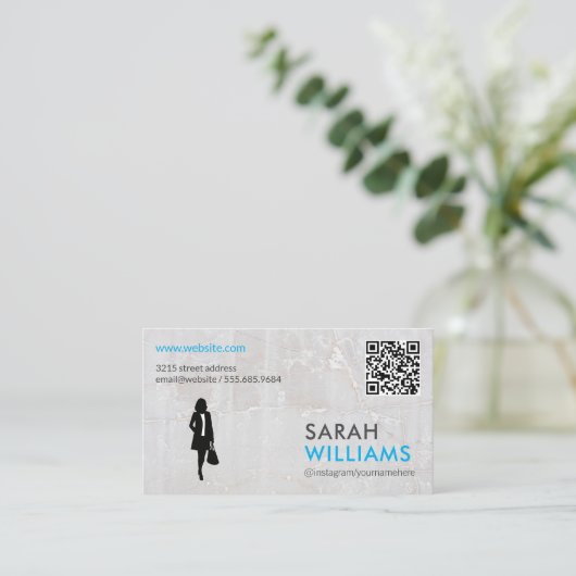 Business Lady | Marmer | QR-code Visitekaartje (Staand voorkant)