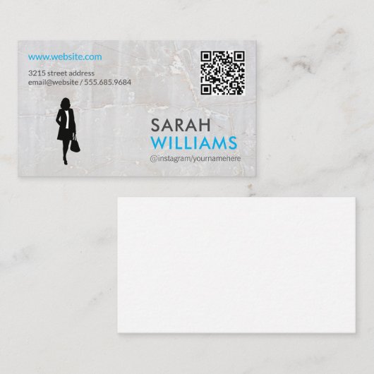 Business Lady | Marmer | QR-code Visitekaartje (Voorkant / Achterkant)