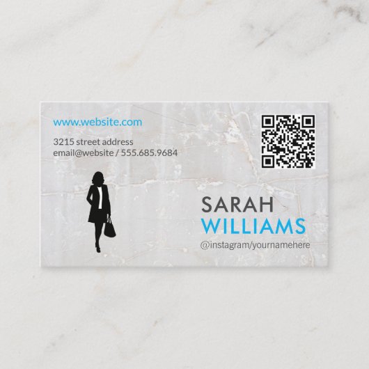 Business Lady | Marmer | QR-code Visitekaartje (Voorkant)