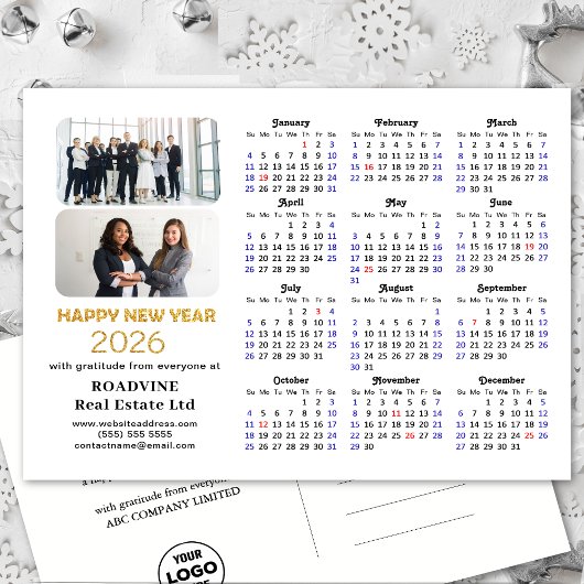 Business Logo 2025 Calendar Modern Gold Glitter Feestdagenkaart