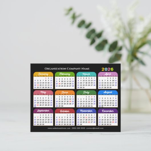Business Logo 2025 Kalender Modern Zwart Kleurrijk Feestdagenkaart (Staand voorkant)