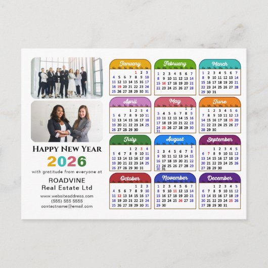 Business Logo 2025 Kalender Modern Zwart Kleurrijk Feestdagenkaart (Voorkant)