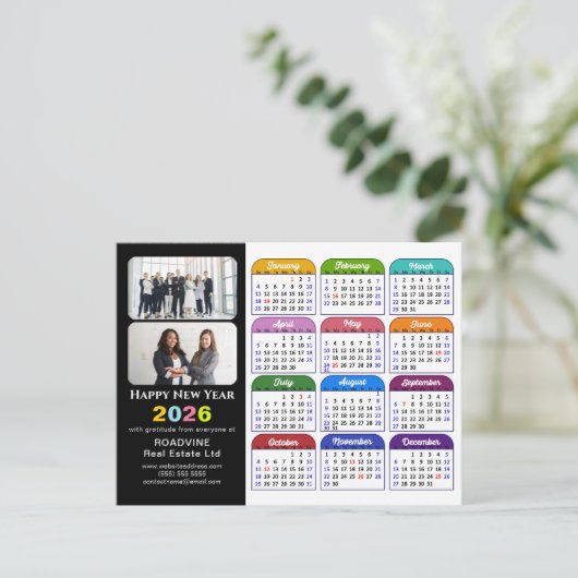 Business Logo 2025 Kalender Modern Zwart Kleurrijk Feestdagenkaart (Staand voorkant)