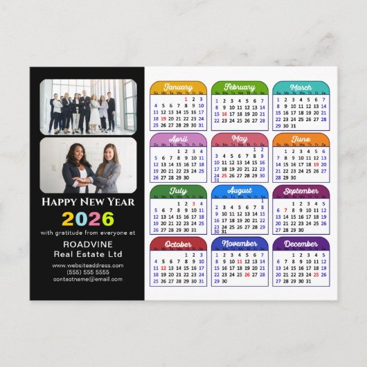 Business Logo 2025 Kalender Modern Zwart Kleurrijk Feestdagenkaart (Voorkant)