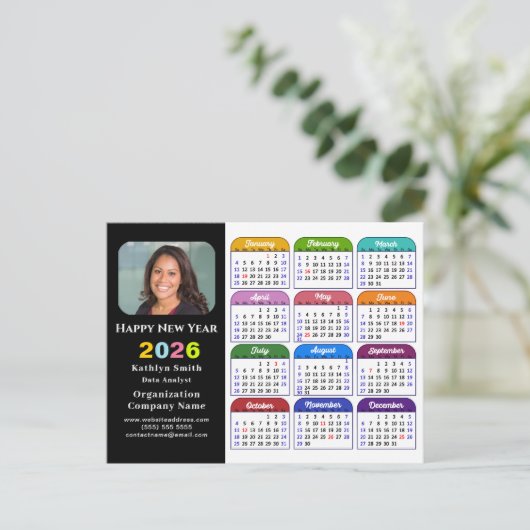 Business Logo 2025 Kalender Modern Zwart Kleurrijk Feestdagenkaart (Staand voorkant)