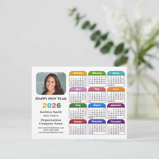 Business Logo 2025 Kalender Modern Zwart Kleurrijk Feestdagenkaart (Staand voorkant)