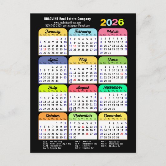 Business Logo 2025 Kalender Modern Zwart Kleurrijk Feestdagenkaart (Voorkant)