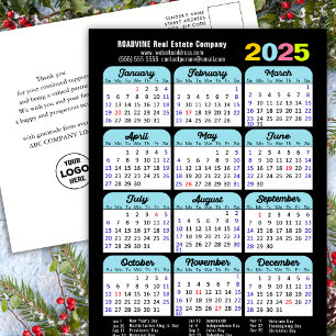 Business Logo 2025 Kalender Zwart Blauw Minimalist Feestdagenkaart