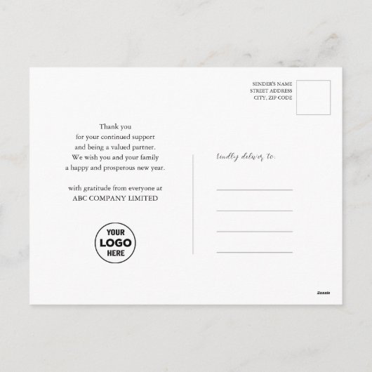 Business Logo 2025 Kalender Zwart Blauw Minimalist Feestdagenkaart (Achterkant)