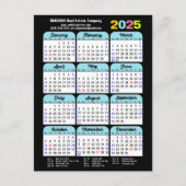 Business Logo 2025 Kalender Zwart Blauw Minimalist Feestdagenkaart (Voorkant)