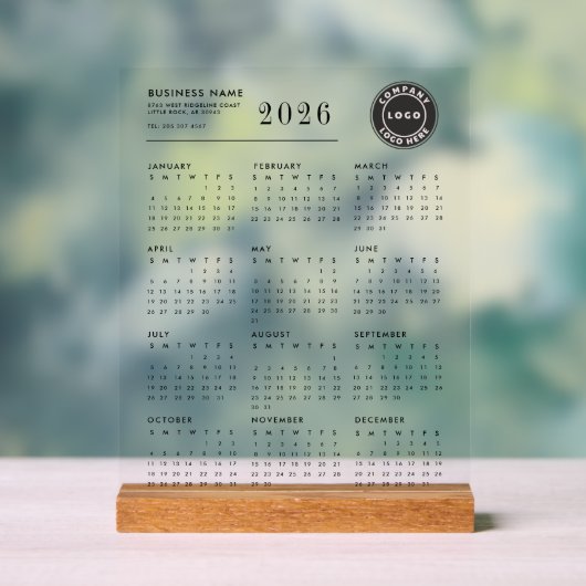 Business Logo 2026 Calendar Modern Acryl Bord (Neutraal)