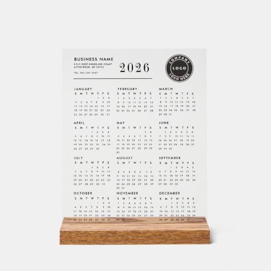 Business Logo 2026 Calendar Modern Acryl Bord (Voorkant)