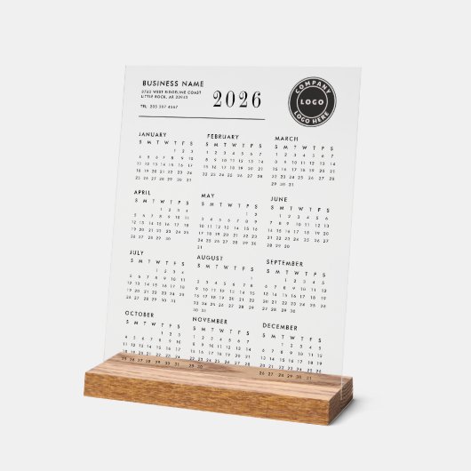 Business Logo 2026 Calendar Modern Acryl Bord (Hoek)