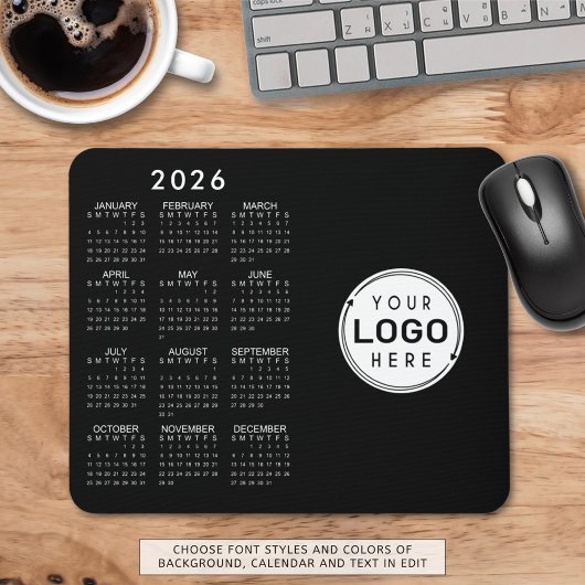 Business Logo 2026 Kalender Aangepaste kleuren Een Muismat