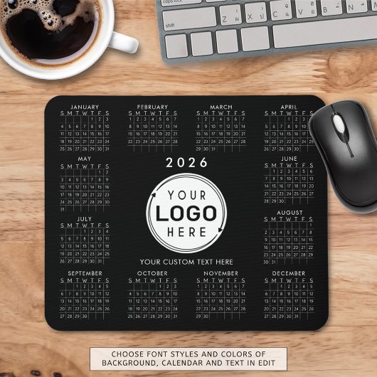 Business Logo 2026 Kalender Aangepaste kleuren Een Muismat