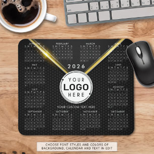 Business Logo 2026 Kalender Zwart Goud Muismat