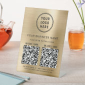 Business Logo 2 QR-codes Gold Reclamebord Met Voetstuk (Insitu)