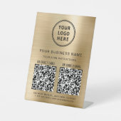 Business Logo 2 QR-codes Gold Reclamebord Met Voetstuk (Voorkant)