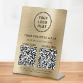 Business Logo 2 QR-codes Gold Reclamebord Met Voetstuk