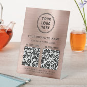 Business Logo 2 QR Codes Roos Gold Reclamebord Met Voetstuk (Insitu)