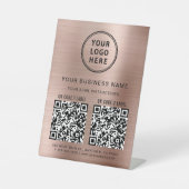 Business Logo 2 QR Codes Roos Gold Reclamebord Met Voetstuk (Voorkant)