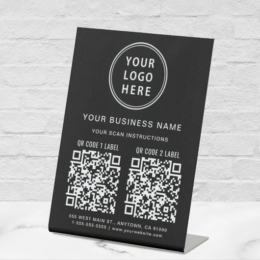 Business Logo 2 QR-codes zwart Reclamebord Met Voetstuk