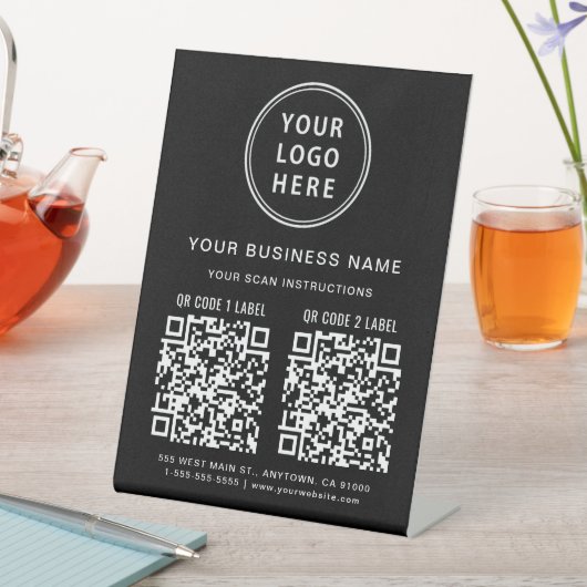 Business Logo 2 QR-codes zwart Reclamebord Met Voetstuk (Insitu)