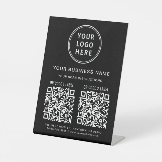 Business Logo 2 QR-codes zwart Reclamebord Met Voetstuk (Voorkant)