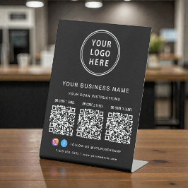 Business Logo 3 QR Codes Social Media Black Reclamebord Met Voetstuk