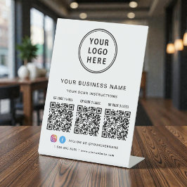 Business Logo 3 QR Codes Social Media Reclamebord Met Voetstuk