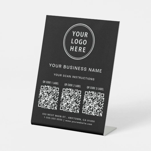 Business Logo 3 QR-codes zwart Reclamebord Met Voetstuk (Voorkant)