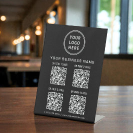 Business Logo 4 QR Codes Black Reclamebord Met Voetstuk
