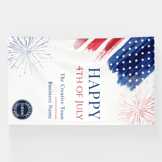 Business Logo 4th of July Feest Rood Wit Blauw Spandoek (Horizontaal)