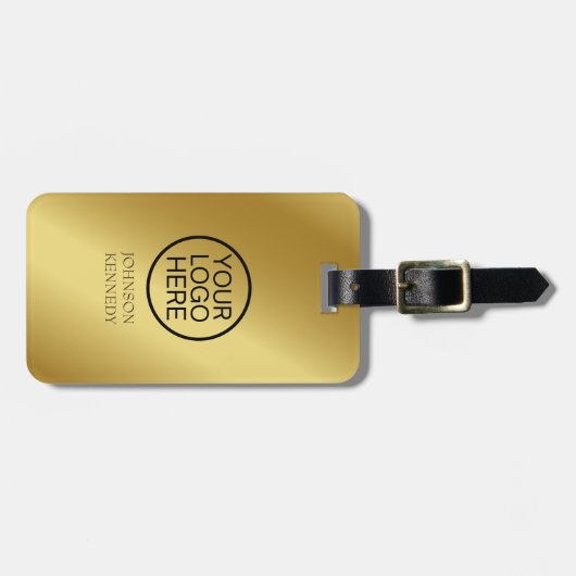 Business logo - Aangepaste Elegant Goud Metallic Bagagelabel (Voorkant horizontaal)