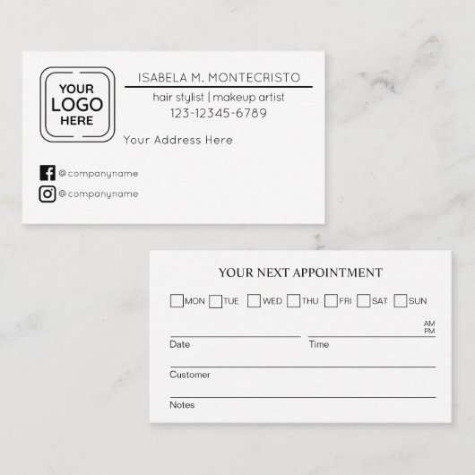 Business Logo Aangepaste herinnering voor afspraak Visitekaartje (Voorkant / Achterkant)