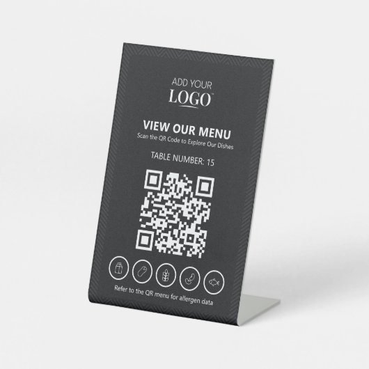 Business Logo Allergy QR Code Contactloos Menu Reclamebord Met Voetstuk (Voorkant)