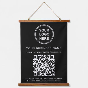 Business Logo and QR Code Black Hangend Wandkleed