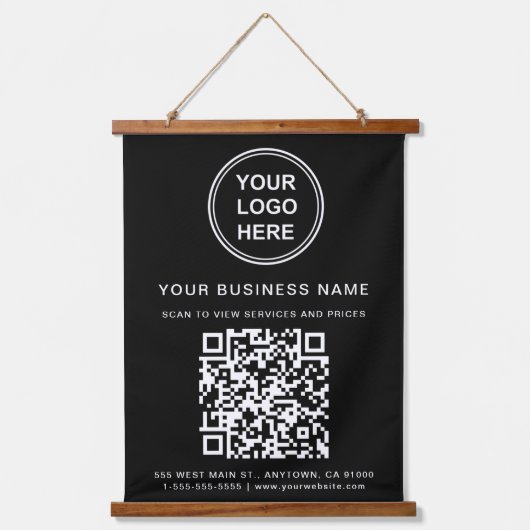 Business Logo and QR Code Black Hangend Wandkleed (Voorkant)