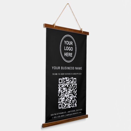 Business Logo and QR Code Black Hangend Wandkleed (Gebogen)