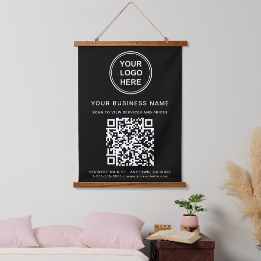 Business Logo and QR Code Black Hangend Wandkleed (Slaapkamer)