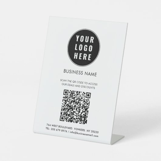 Business Logo and QR Code Custom Reclamebord Met Voetstuk (Voorkant)