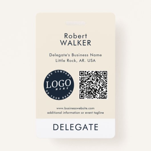 Business Logo and QR Code Event Attendee Custom ID Badge (Voorkant)