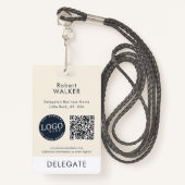 Business Logo and QR Code Event Attendee Custom ID Badge (Voorkant met draagriem)