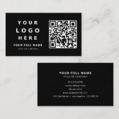 Business Logo And Qr Code Simple Minimalist Black Visitekaartje (Voorkant / Achterkant)