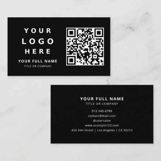 Business Logo And Qr Code Simple Minimalist Black Visitekaartje (Voorkant / Achterkant)