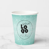 Business Logo Aqua Blue Glitter Papier Party Cup Papieren Bekers (Achterkant)