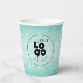 Business Logo Aqua Blue Glitter Papier Party Cup Papieren Bekers (Voorkant)