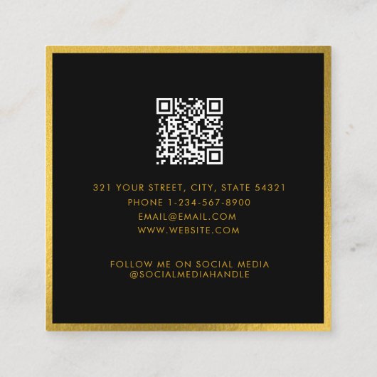 Business Logo Beauty Afspraakkaart Zwart Goud Vierkante Visitekaartje (Achterkant)