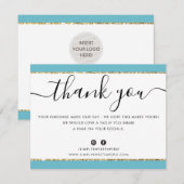 BUSINESS LOGO BEDANKT U elegante aqua gold glitter (Voorkant / Achterkant)